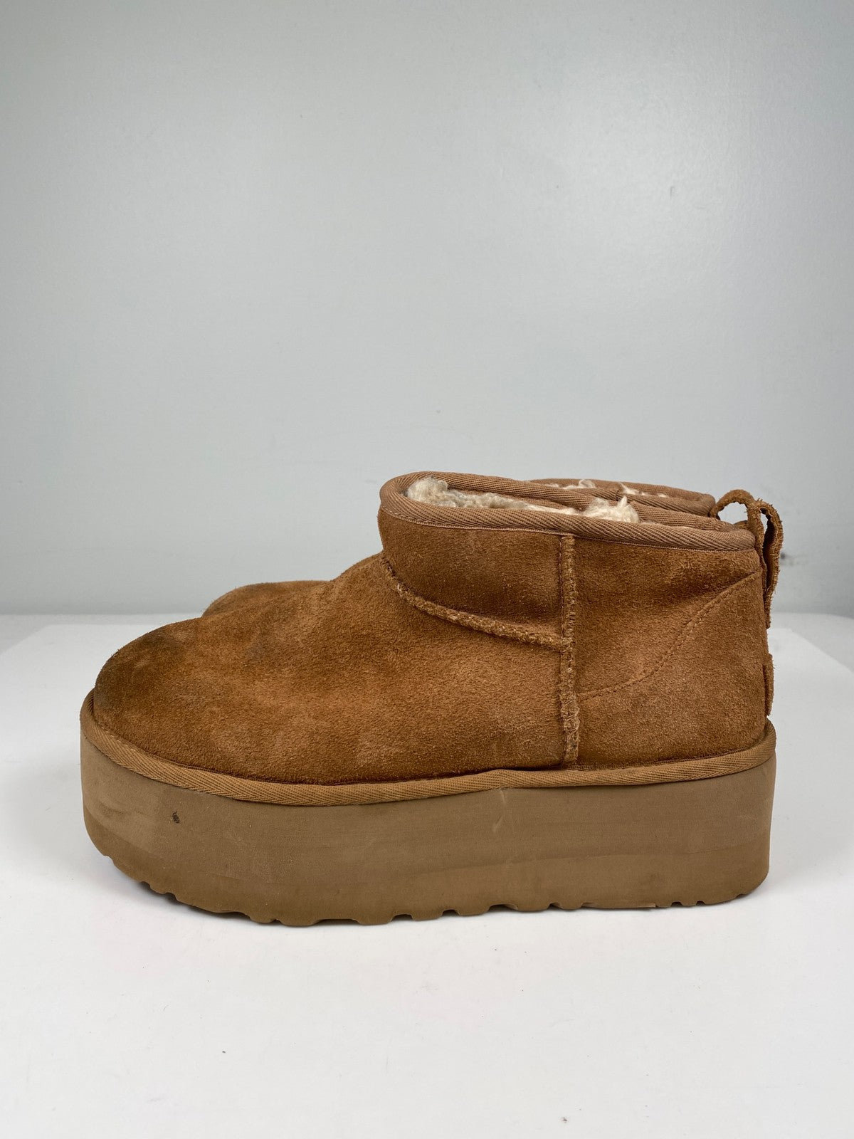 UGG Women’s Brown Chestnust Classic Ultra Mini Shearling Platform Boots - 9