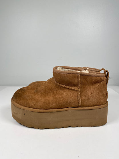 UGG Women’s Brown Chestnust Classic Ultra Mini Shearling Platform Boots - 9
