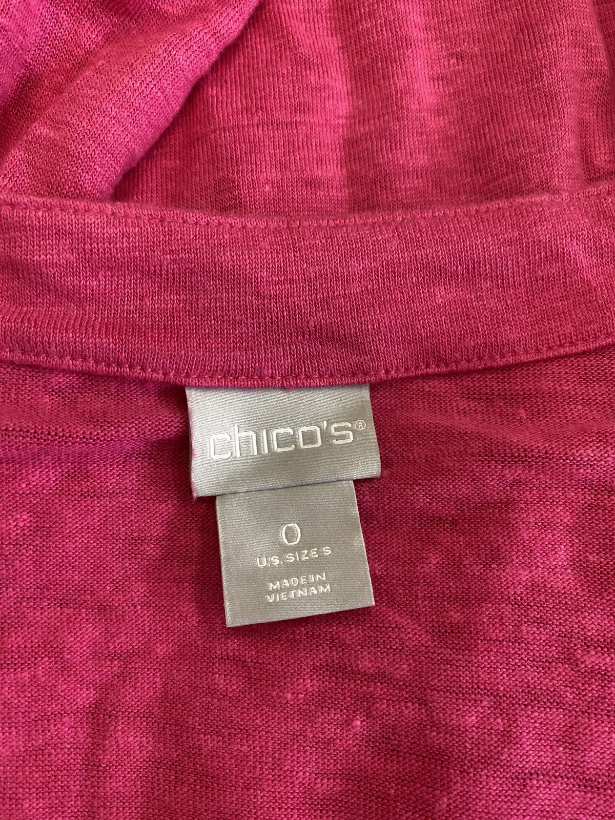 Chico’s Women’s Pink Linen V-Neck 1/2 Sleeve T-Shirt - 0/US S