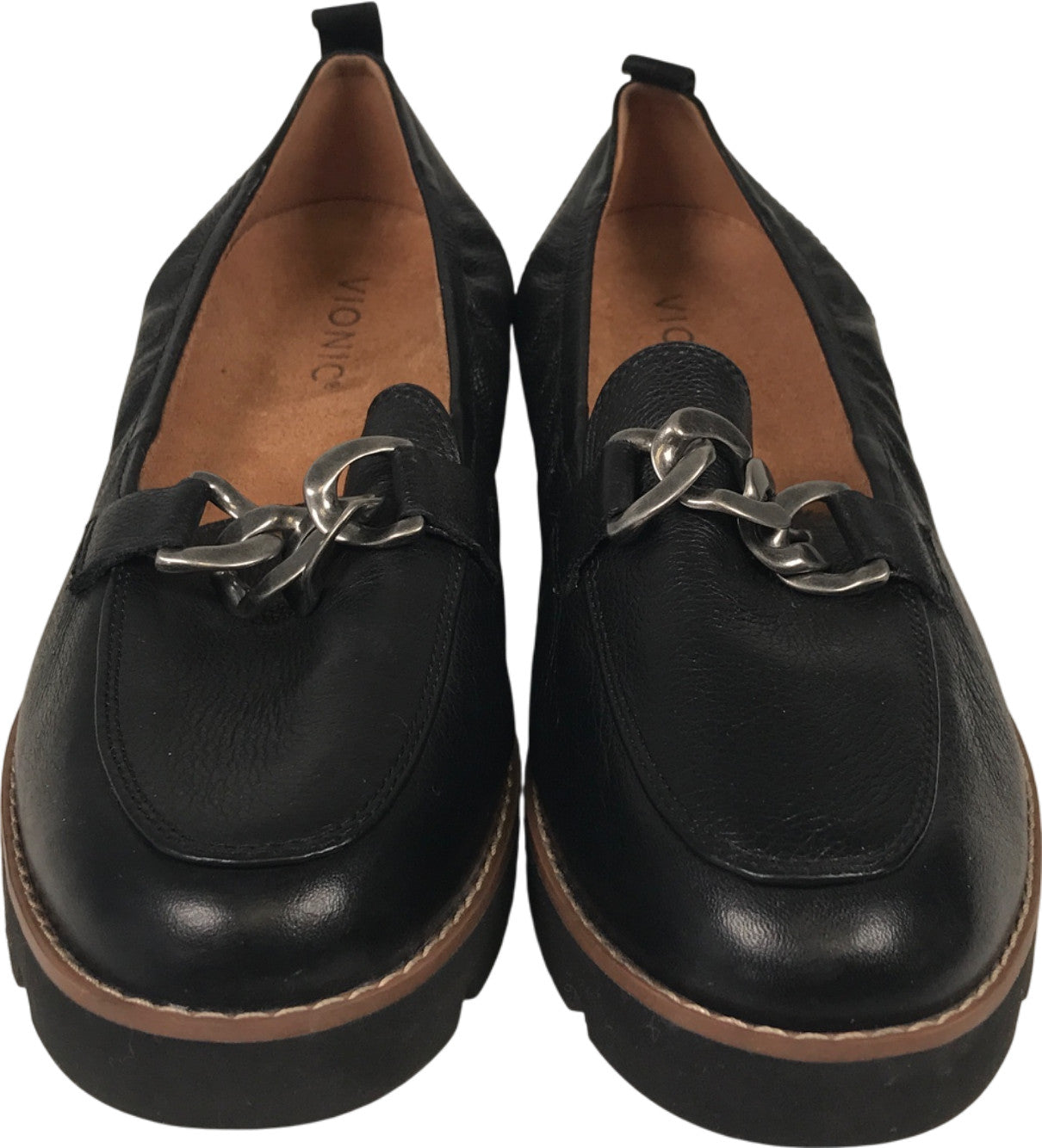 Visonic Women’s Black Leather Cynthia Slip On Platform Loafers - 7.5