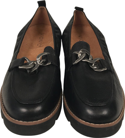 Visonic Women’s Black Leather Cynthia Slip On Platform Loafers - 7.5