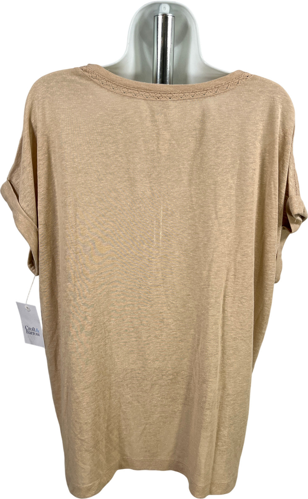Croft and Barrow Women’s Beige/Brown Linen Cap Sleeve T-Shirt - L