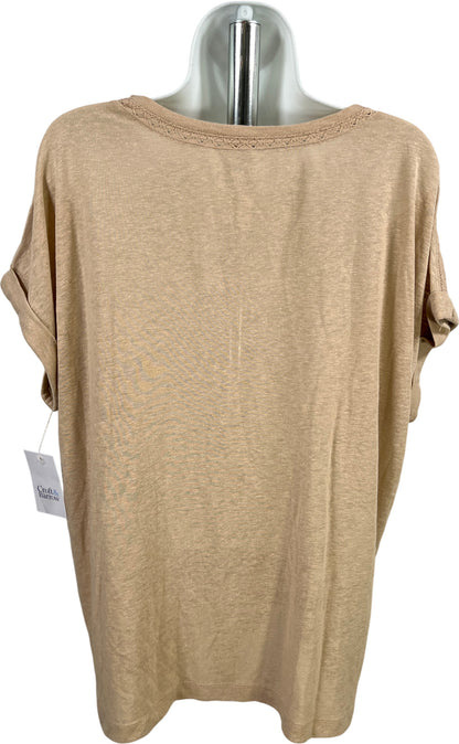 Croft and Barrow Women’s Beige/Brown Linen Cap Sleeve T-Shirt - L