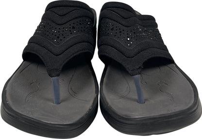 Bzees Women’s Black Rhinestone Dazzle Me Wedge Flip Flops - 8