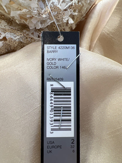 Tahari Women’s Ivory/Gold Sequin Top Sleeveless A-Line Formal Dress - 2