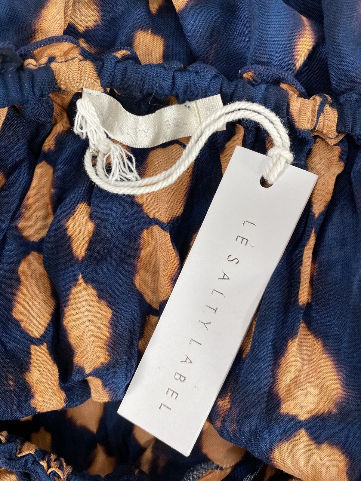 NEW Le Salty Label Women's Blue/Beige Off The Shoulder Cropped Shirt - M