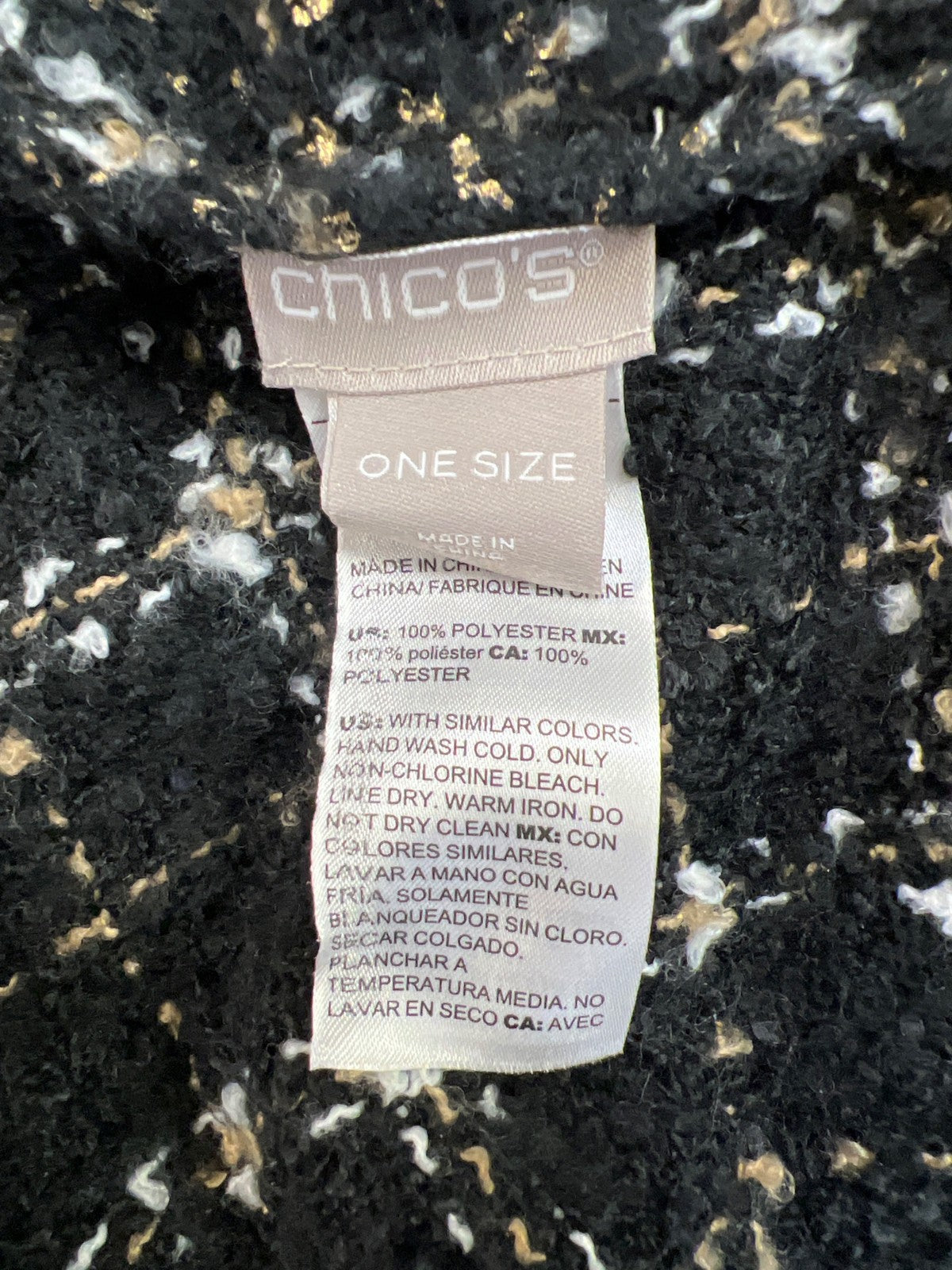 Chico’s Women’s Black/Gold Metallic Wrap Sweater - One Size