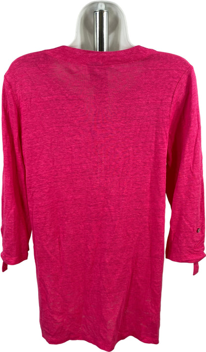 Chico’s Women’s Pink Linen V-Neck 1/2 Sleeve T-Shirt - 0/US S