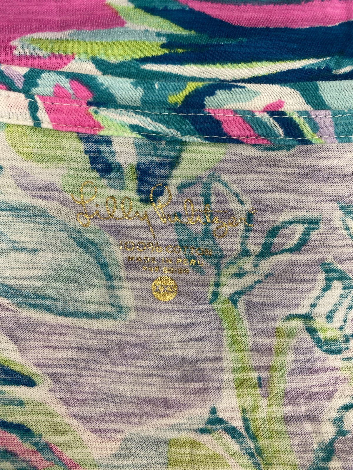 Lily Pulitzer Women’s Blue Tropical Print Short Sleeve V-Neck T-Shirt - XXS