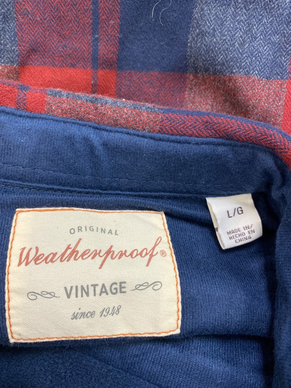 Weatherproof Vintage Men’s Blue/Red Plaid Fleece Lined Flannel Shirt Jacket - L