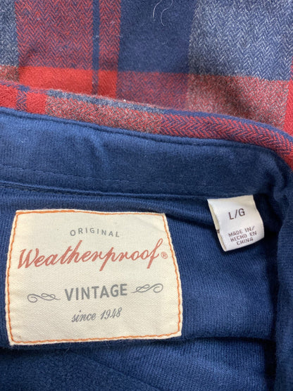 Weatherproof Vintage Men’s Blue/Red Plaid Fleece Lined Flannel Shirt Jacket - L