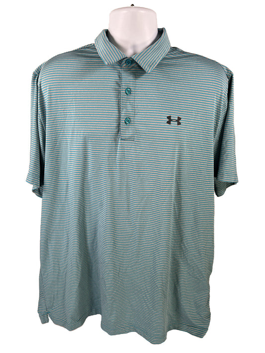 Under Armour Men's Blue Striped HeatGear Golf Polo Shirt - 2XL