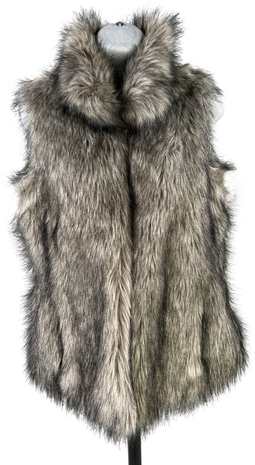 White House Black Market Women’s Gray/White Hook Close Faux Fur Vest - XS