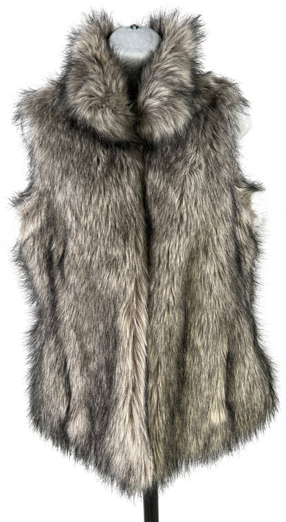 White House Black Market Women’s Gray/White Hook Close Faux Fur Vest - XS