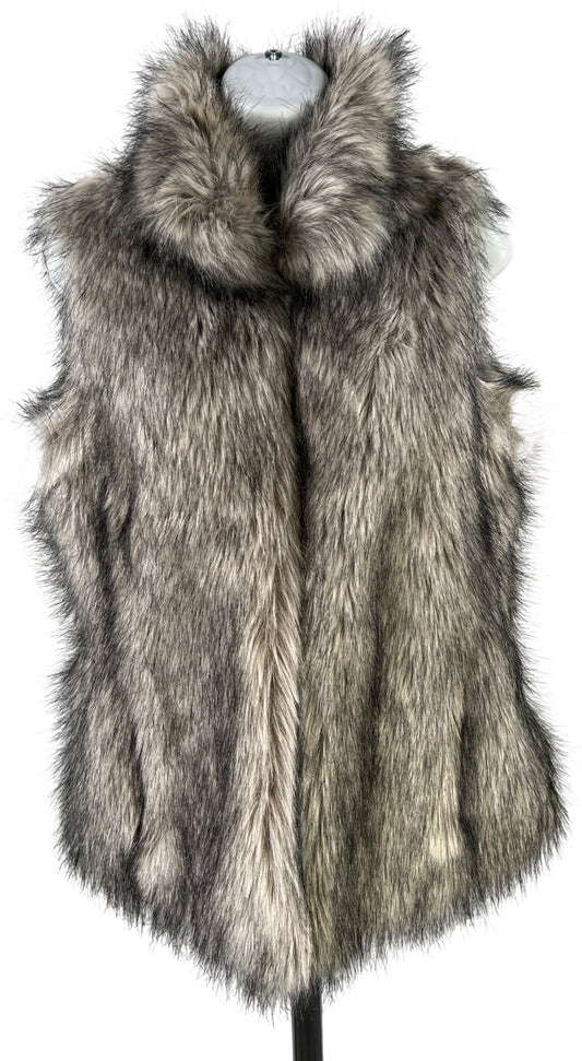 White House Black Market Women’s Gray/White Hook Close Faux Fur Vest - XS