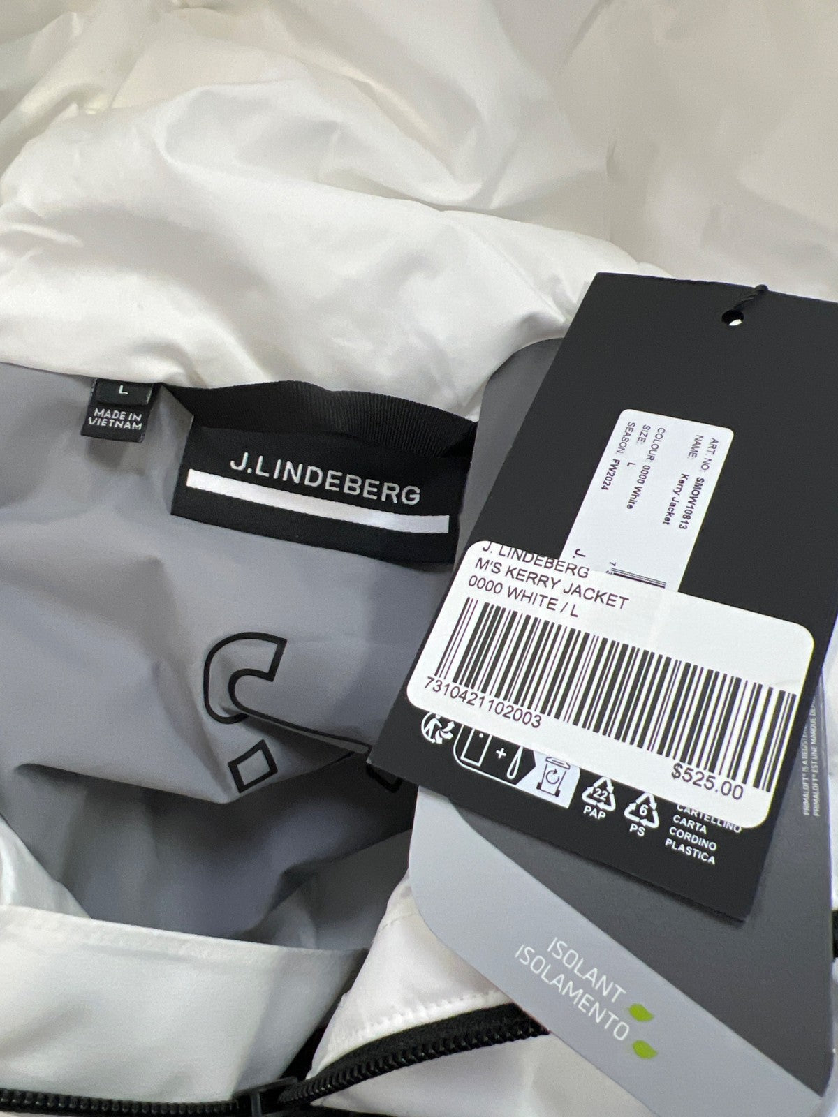 J.Lindeberg Men’s White Kerry Primaloft Full Zip Winter Ski Jacket - L