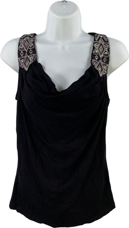 White House Black Market Women’s Black Beaded Strap Drape Neck Tank Top - XS