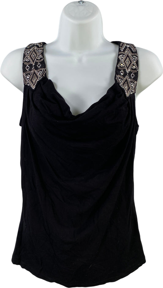 White House Black Market Women’s Black Beaded Strap Drape Neck Tank Top - XS