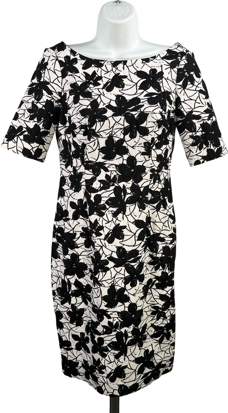 Calvin Klein Women’s White/Black Floral Short Sleeve Sheath Dress - 4