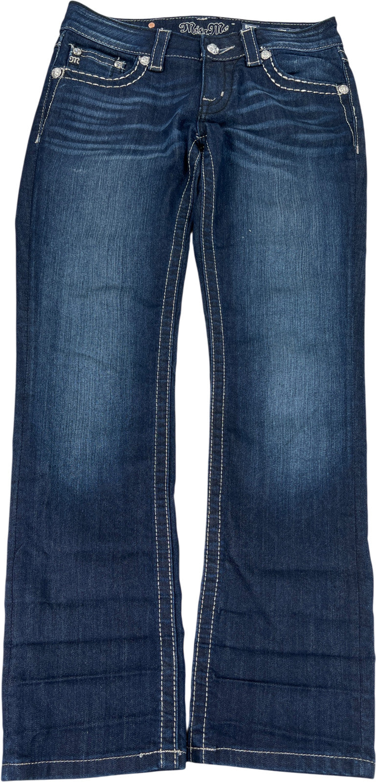 Miss Me Women’s Dark Wash Sequin Pocket Straight Denim Jeans - 28