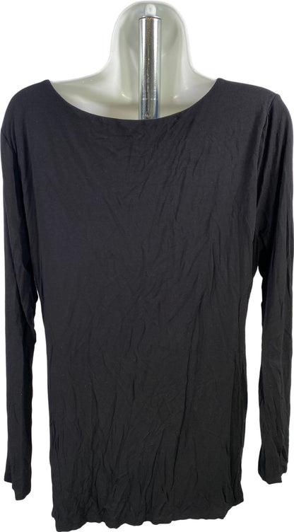 White House Black Market Womens Black Long Sleeve V-Neck Pleated Front Blouse -L