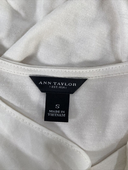 Ann Taylor Women's White Sleeveless Flowy Tank Top - S