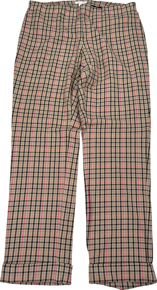 J.Jill Women’s Brown/Pink Plaid Premium Bistretch Pull On Pants - 6