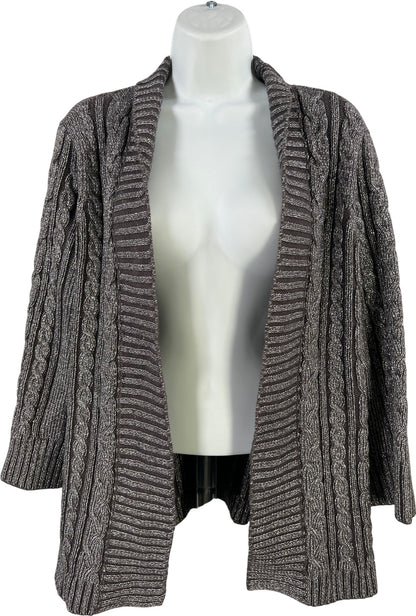 Charter Club Women’s Gray Metallic Ribbed 3/4 Sleeve Open Cardigan Sweater - XL