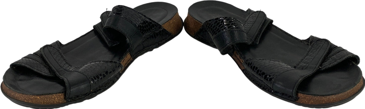 La Plume Women’s Black Leather Double Strap Slide Sandals - 41/US 10