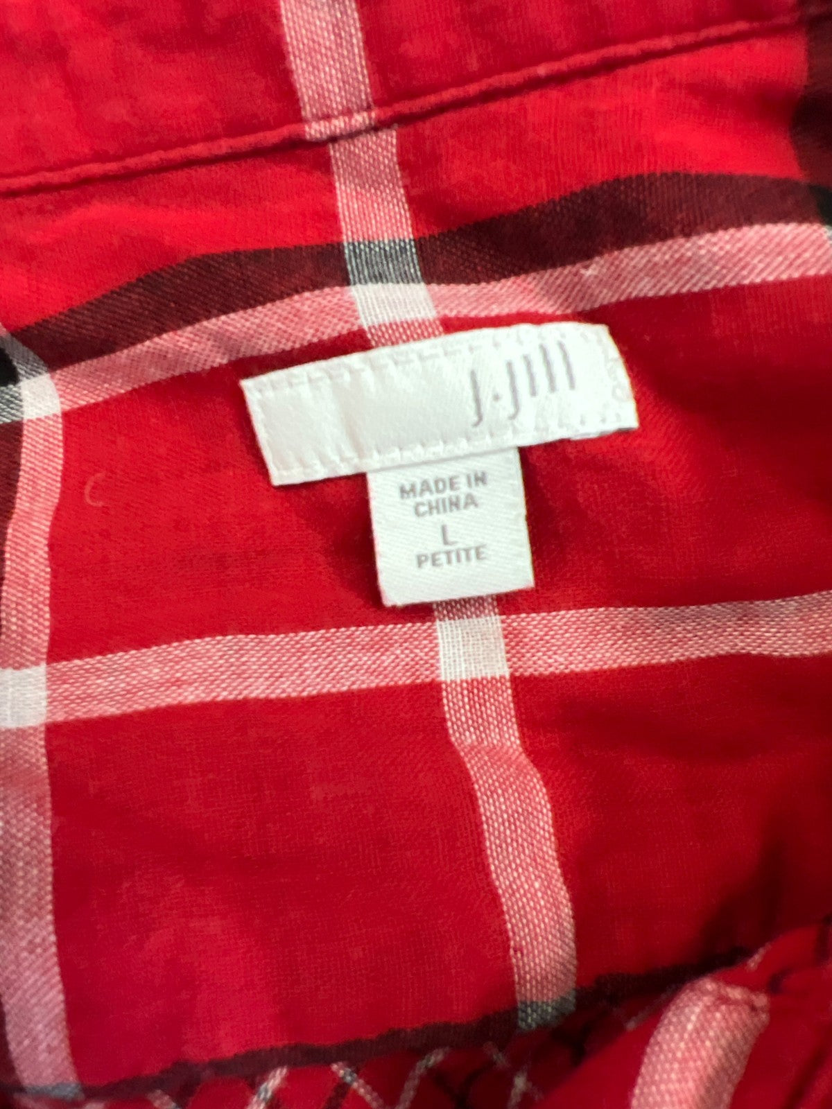 J.Jill Women’s Red Plaid Long Sleeve Button Up Shirt - L Petite