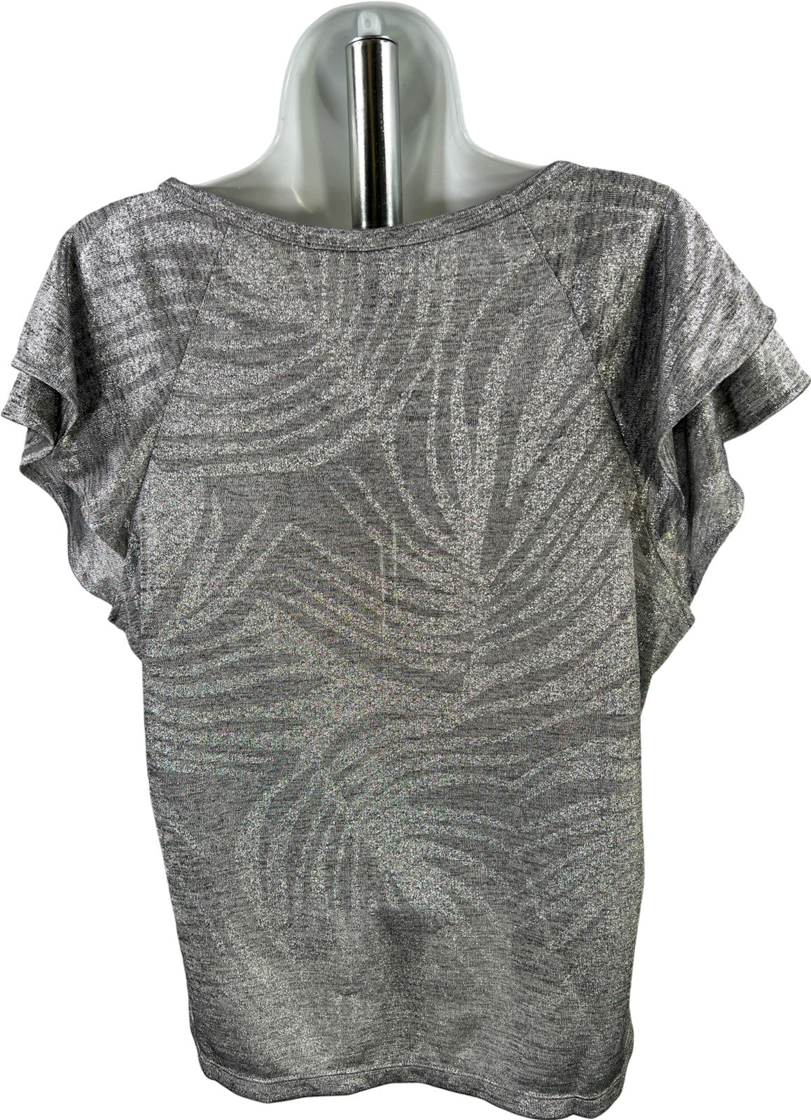 White House Black Market Womens Gray Metallic Go Getter Short Sleeve T-Shirt - L