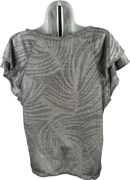 White House Black Market Womens Gray Metallic Go Getter Short Sleeve T-Shirt - L