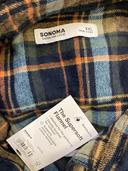 Sonoma Men’s Blue/Brown Supersoft Long Sleeve Button Up Flannel Shirt - XXL
