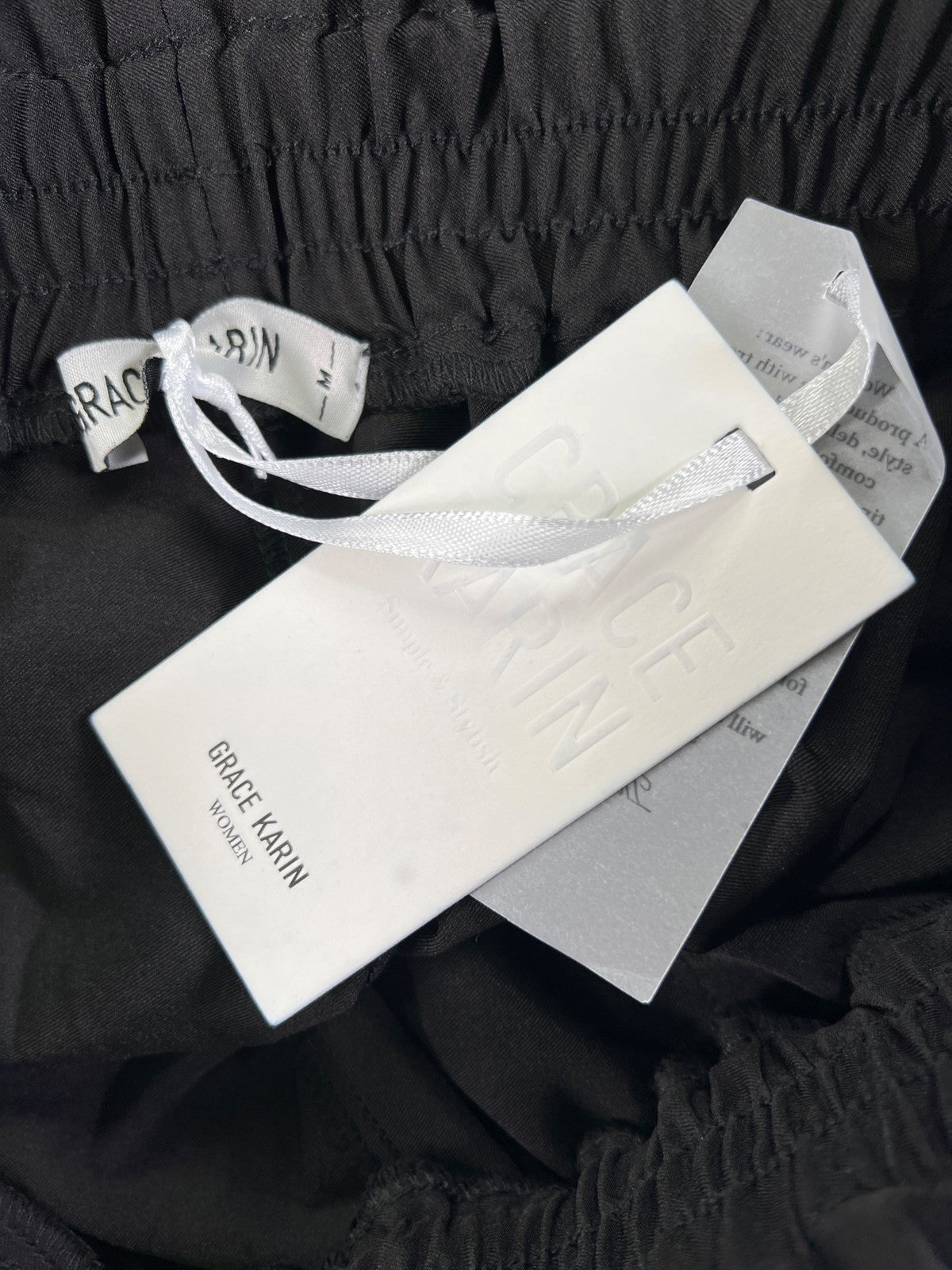 Grace Karin Women’s Black Cinch Belted Waist Straight Leg Pants - M