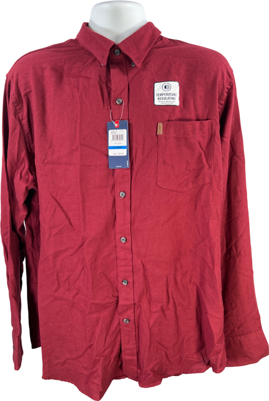 Izod Men’s Burgundy Long Sleeve Classic Flannel Button Up Shirt - XL