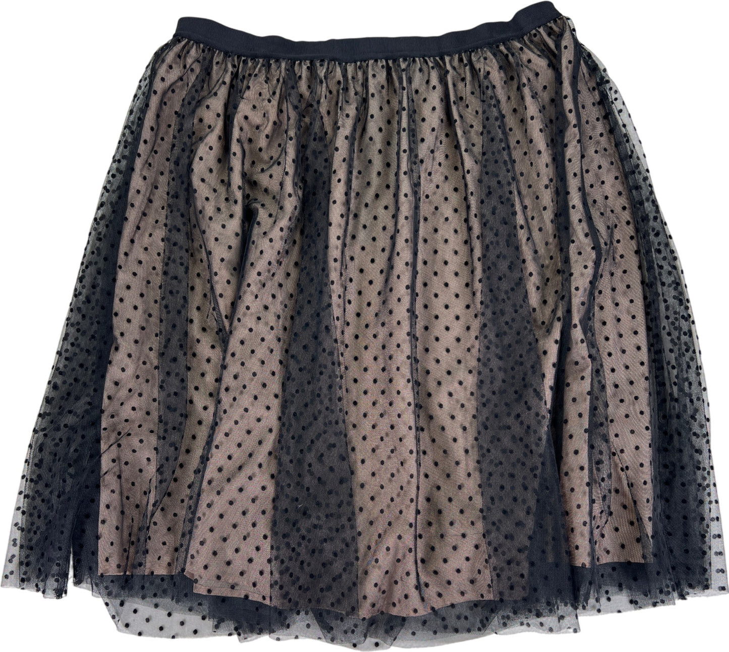 Ann Taylor Women’s Black/Beige Polka Dot Mesh Lined Skirt - L Petite