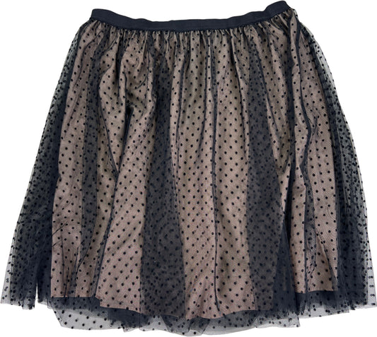 Ann Taylor Women’s Black/Beige Polka Dot Mesh Lined Skirt - L Petite