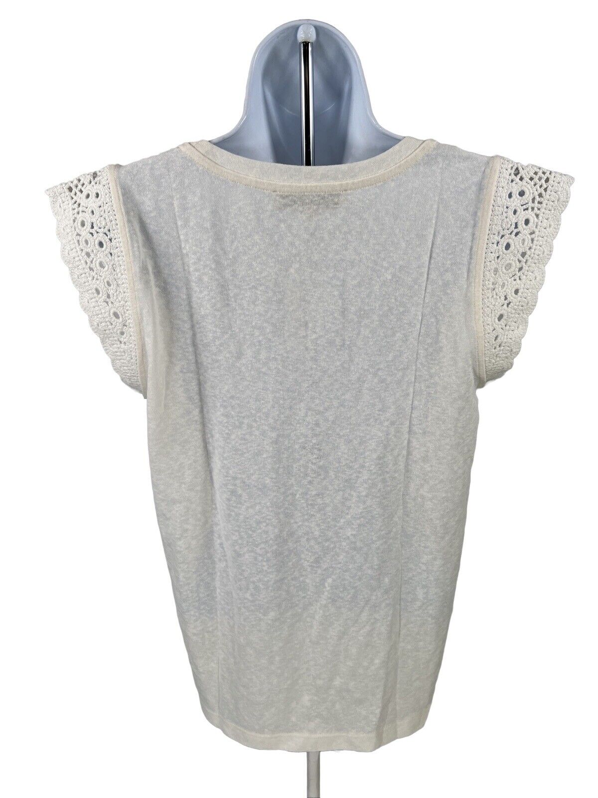 NEW Loft Women's Ivory Crochet Semi-Sheer T-Shirt - M