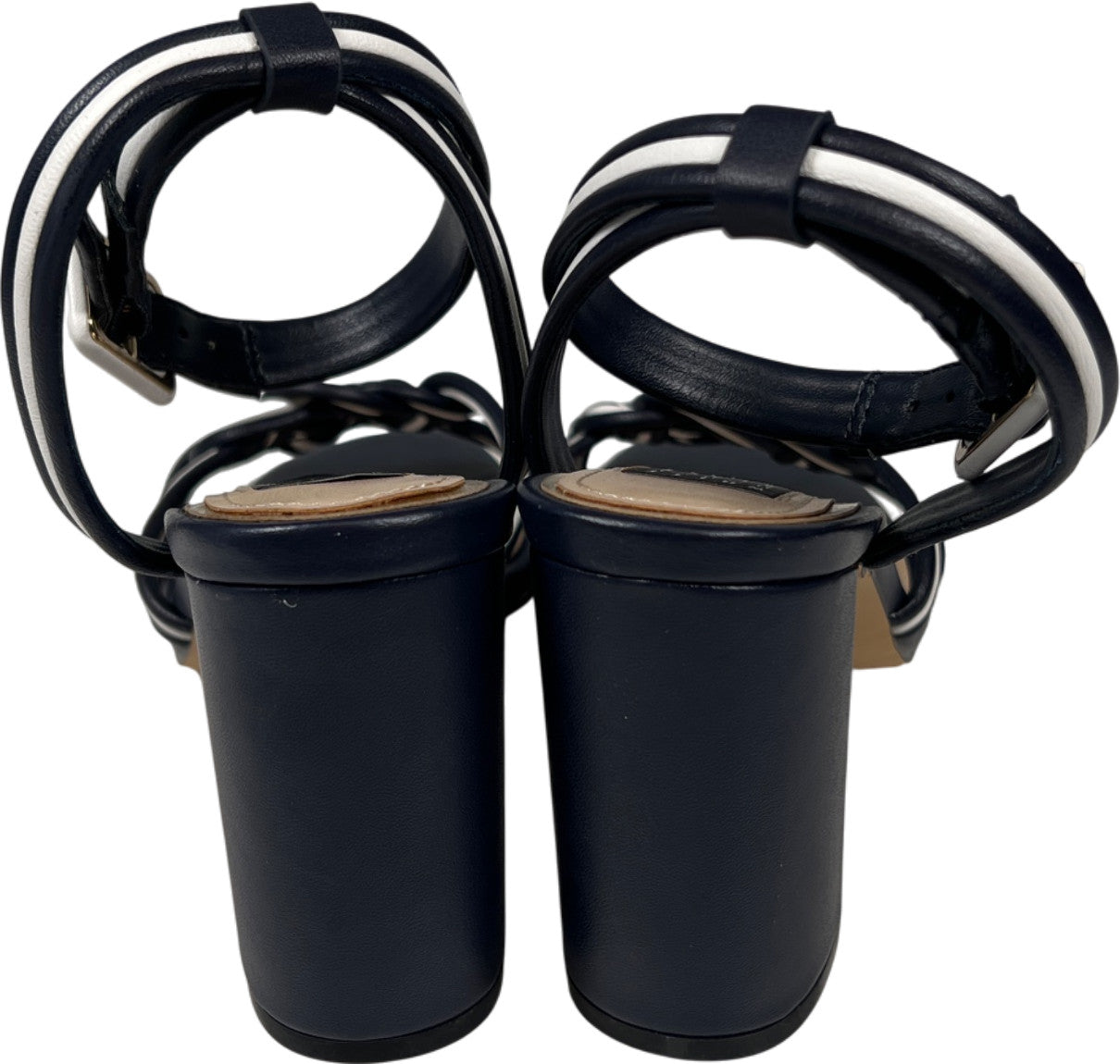 White House Black Market Women’s Blue Nova Mixed Knot High Heel Sandals - 7.5