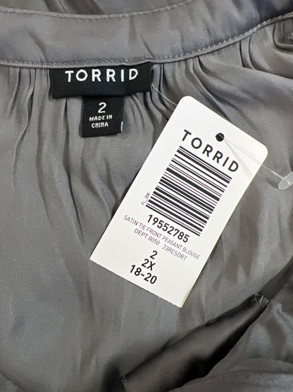 Torrid Women’s Gray Satin Tie Front Peasant Blouse - Plus 2X