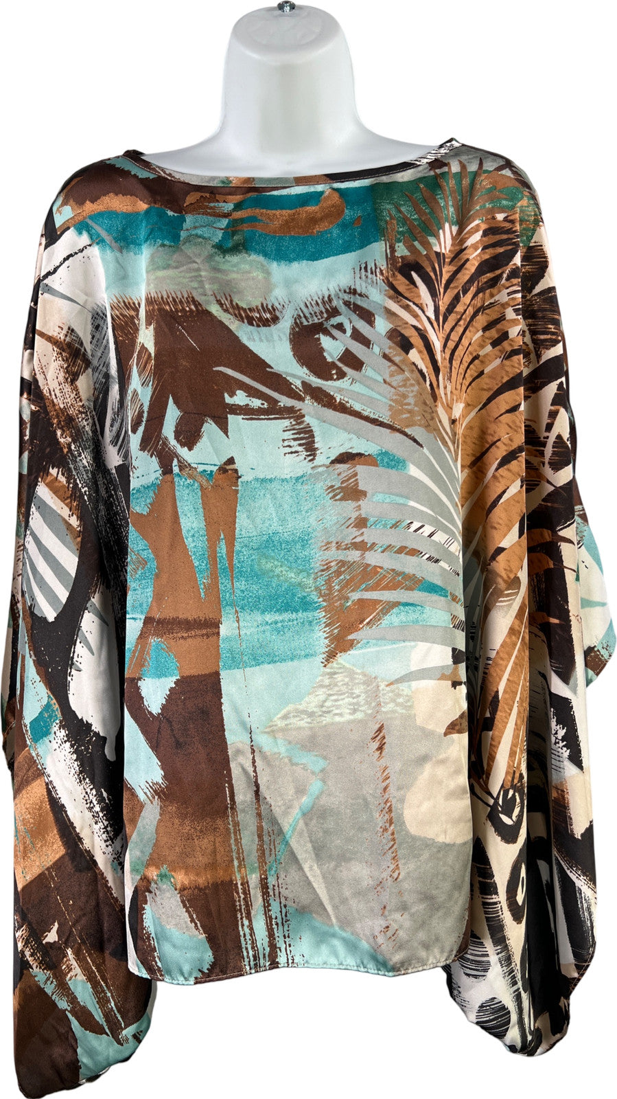 Chico’s Women’s Brown/Blue Short Sleeve Poncho Style Blouse - S/M