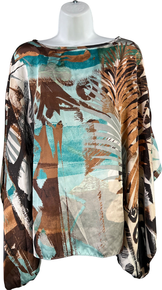 Chico’s Women’s Brown/Blue Short Sleeve Poncho Style Blouse - S/M