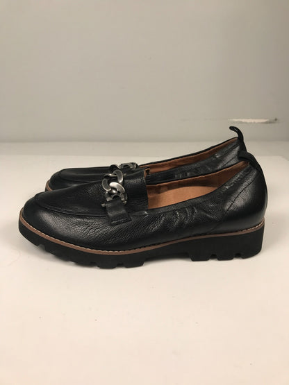 Visonic Women’s Black Leather Cynthia Slip On Platform Loafers - 7.5
