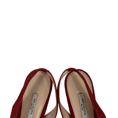 MM Lafleur Women's Red Suede Pointed Toe Slingback Flats - 39.5/ US 9
