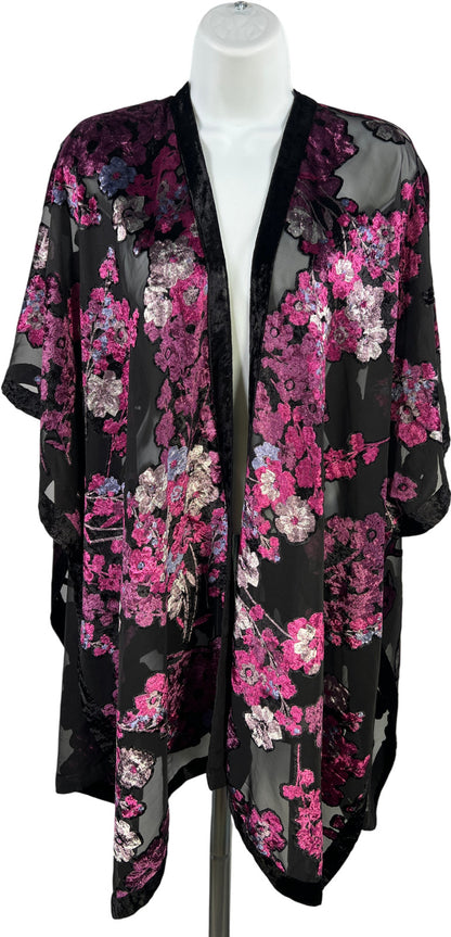 J.Jill Women’s Black Velour/Sheer Open Front Wrap - One Size