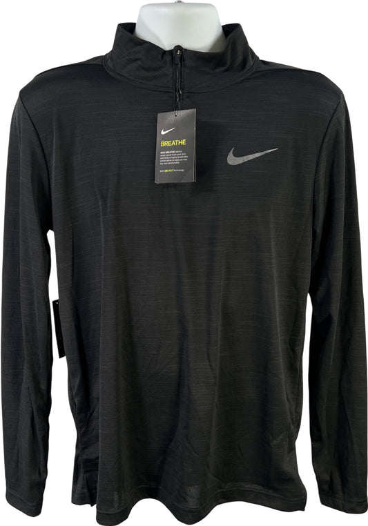 Nike Mens Black Dri-Fit 1/4 Zip Long Sleeve Pullover Training Athletic Shirt - M