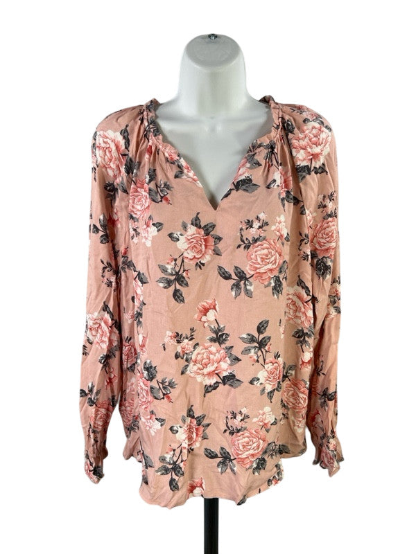 C and C California Women's Pink Floral Long Sleeve Blouse - L