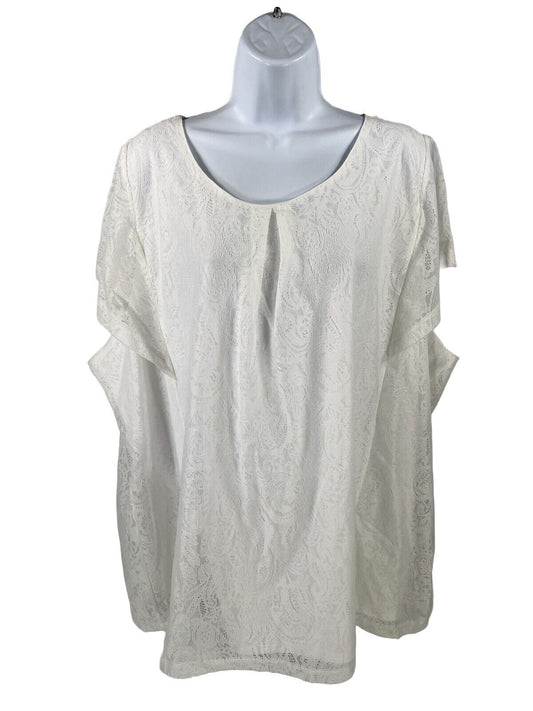 NEW CJ Banks Women's White Lace Lined Blouse Top - Plus 3X