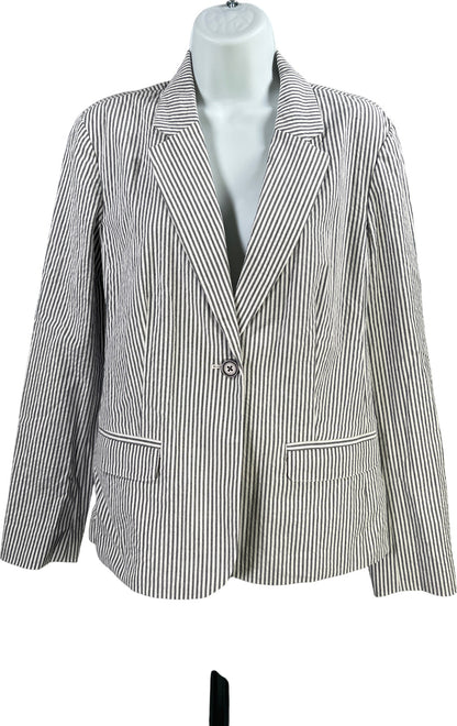 J.Jill Women’s White/Gray Stripe Seersucker Single Button Blazer Jacket - XS