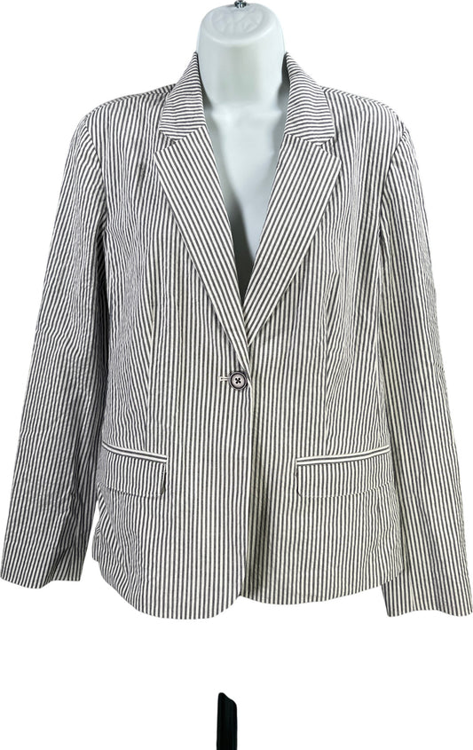 J.Jill Women’s White/Gray Stripe Seersucker Single Button Blazer Jacket - XS